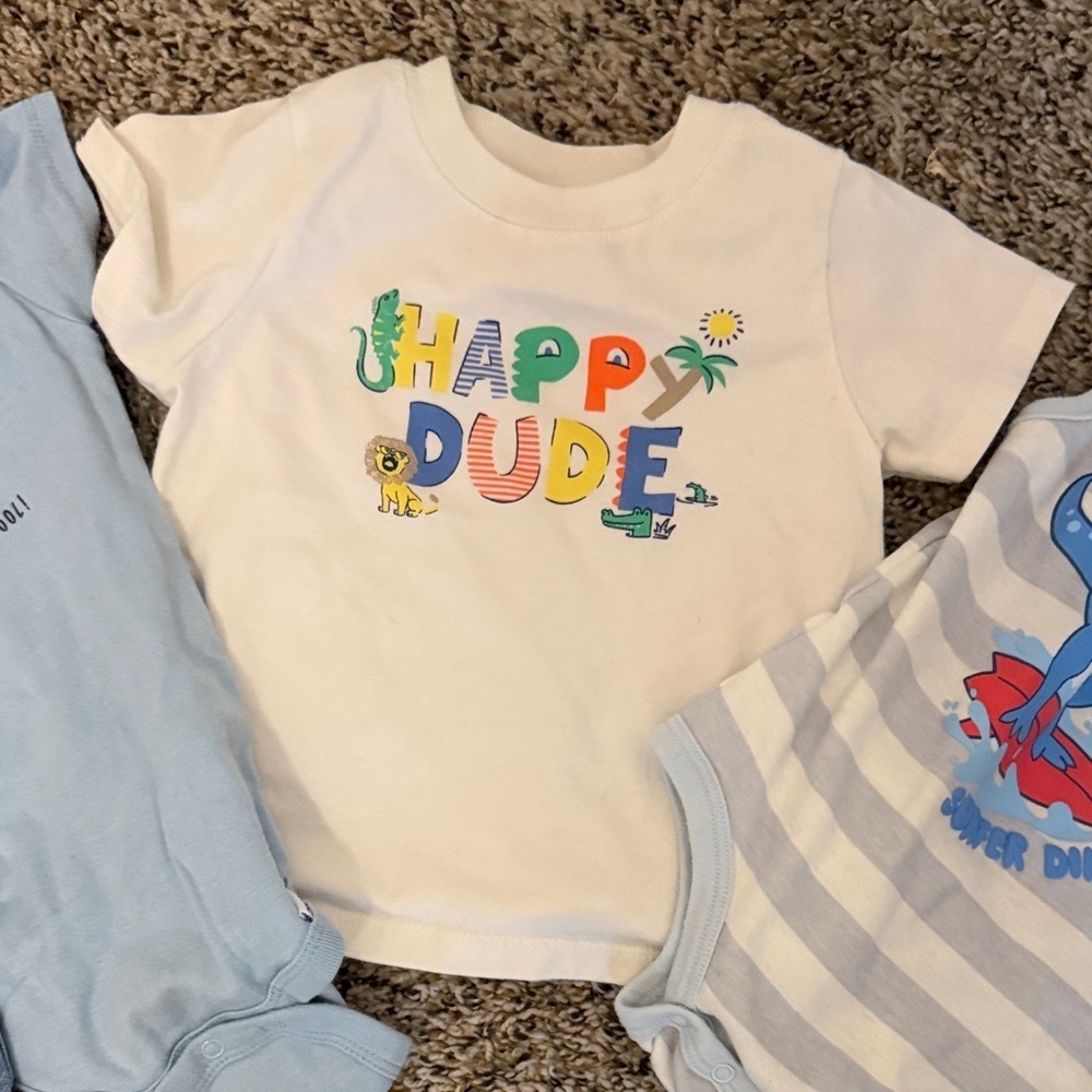 Blue and White Dinosaur Baby Onesie Set - Picture 3 of 5
